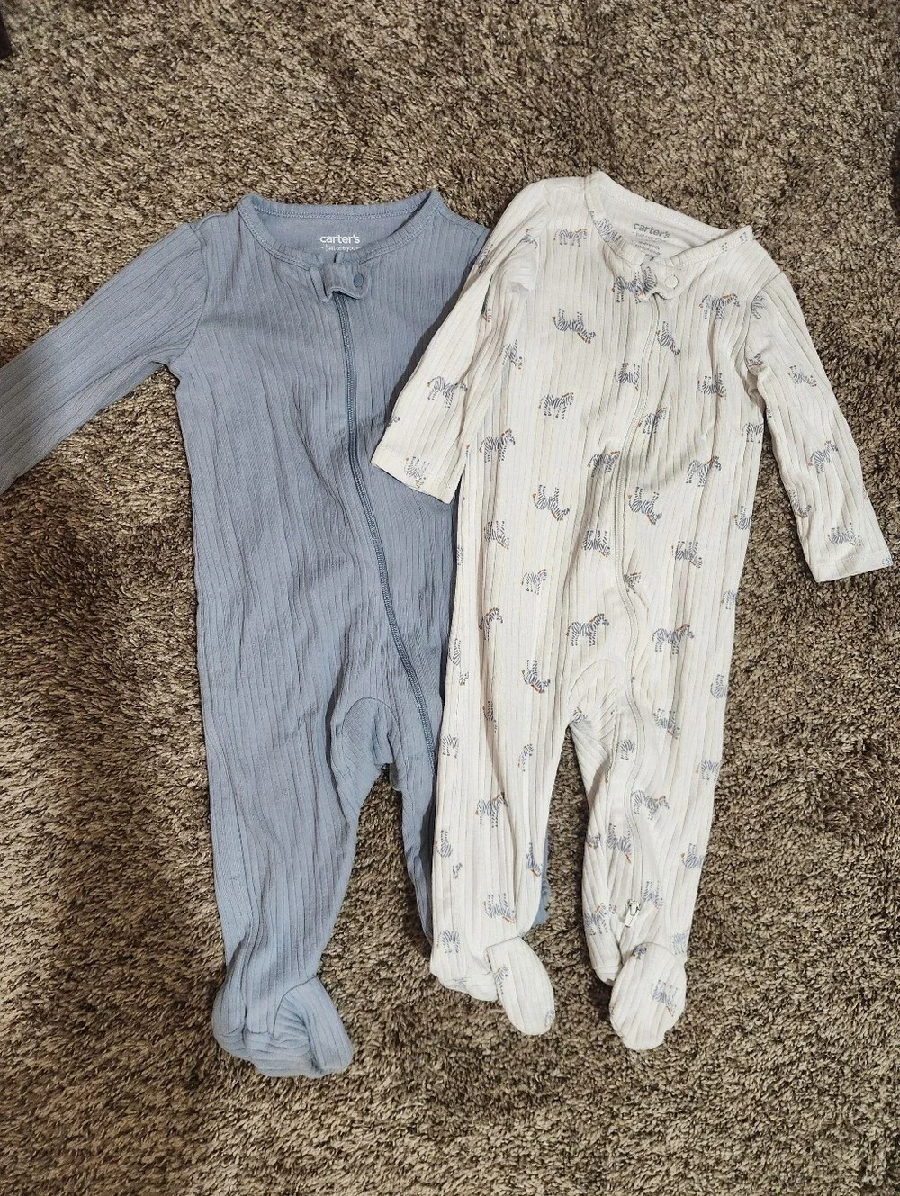 Carter's Ribbed Blue Footed One-Piece & Cream Zebra Print Footie Set